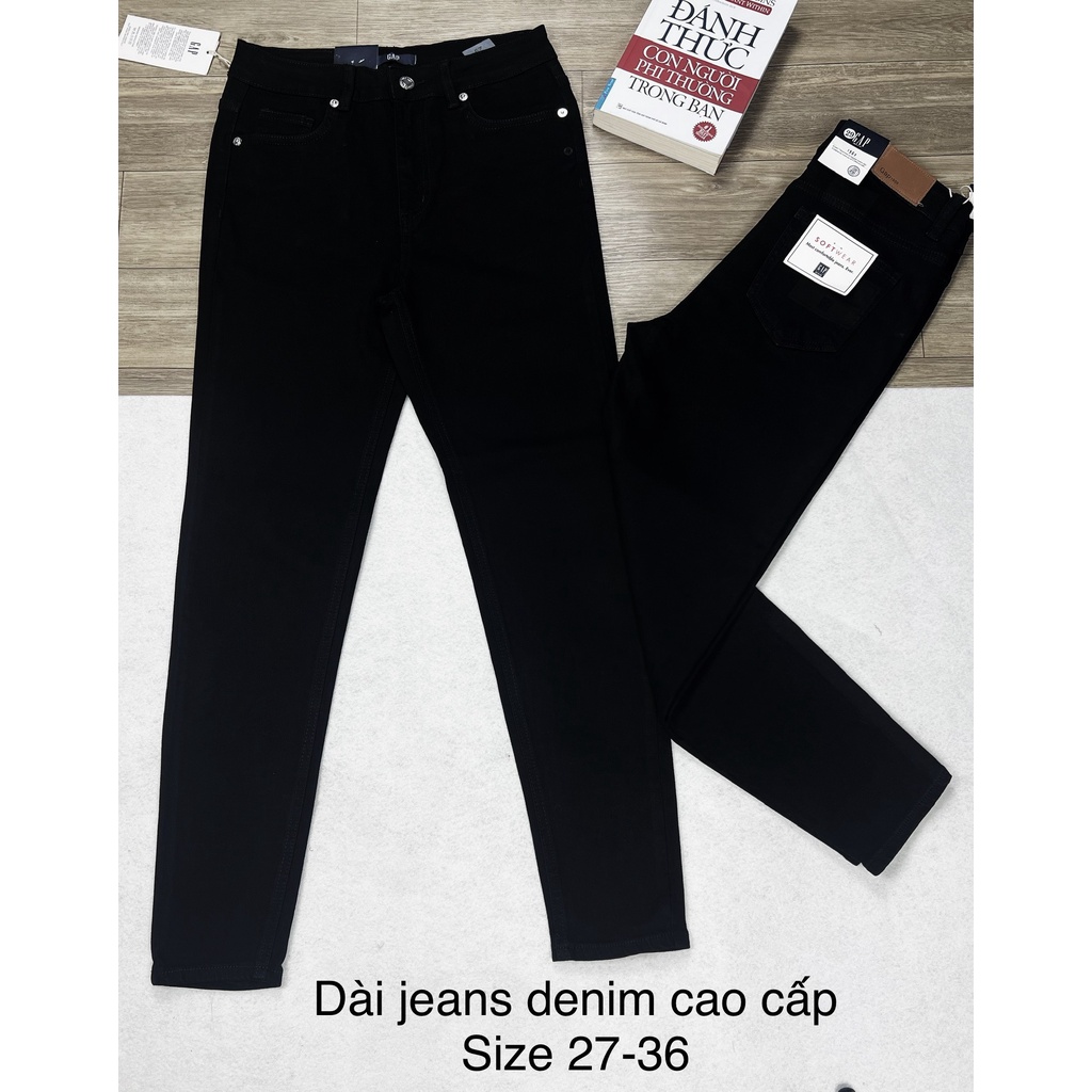 QUẦN JEANS NỮ DÀI LƯNG CAO DÁNG ÔM MÀU ĐEN
