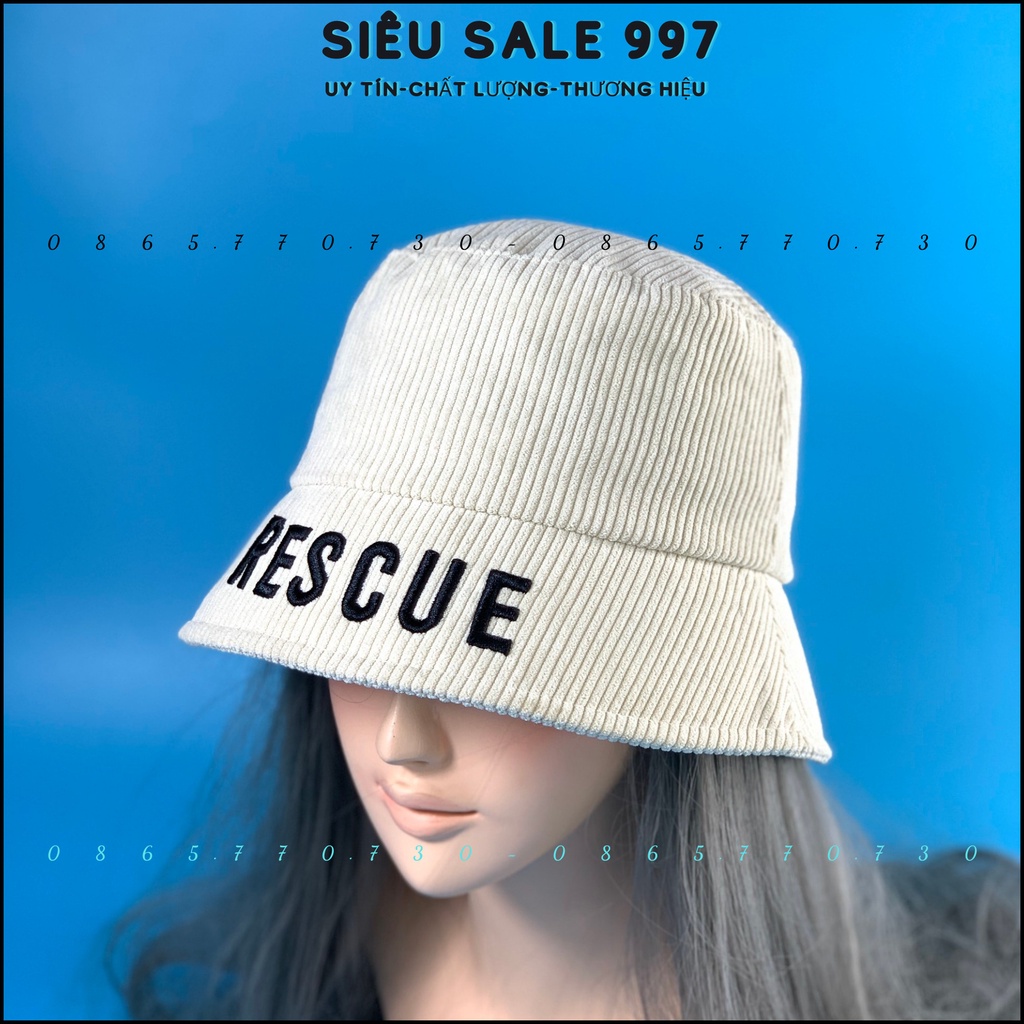 MŨ BUCKET DẠNG CỤP CHẤT NỈ NHUNG GÂN THÊU VÀNH RESCUE CAO CẤP NHIỀU MÀU THỜI TRANG