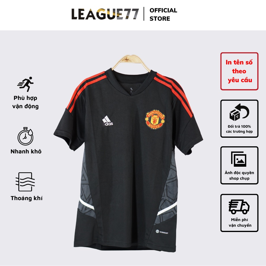 Áo MU Leaguestore - bộ quần áo đá bóng nam Manchester United ngắn tay màu đen training vải dry fit form âu quần khóa kéo