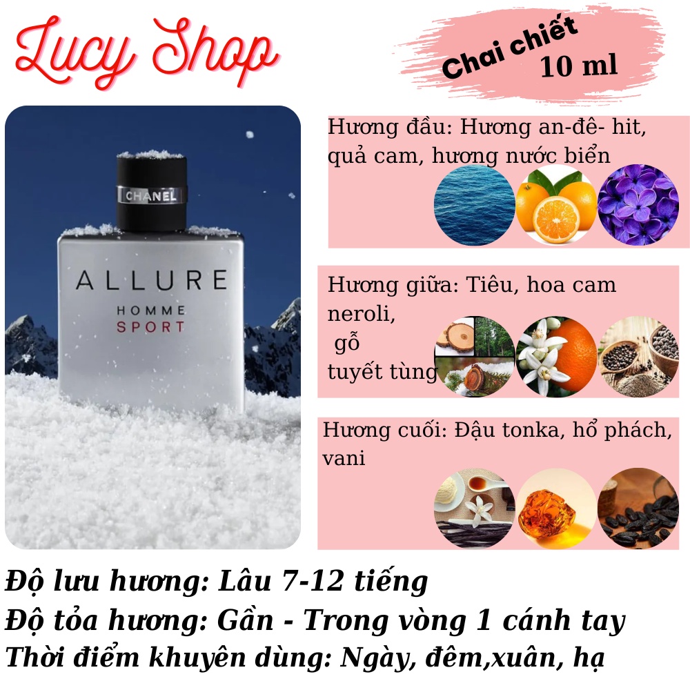 Nước Hoa Chiết Nam Sang Trọng Cao Cấp Allure Homme Sport Thơm Lâu 10ml Hương Thơm Nam Tính Cuốn Hút- Lucy Shop | BigBuy360 - bigbuy360.vn