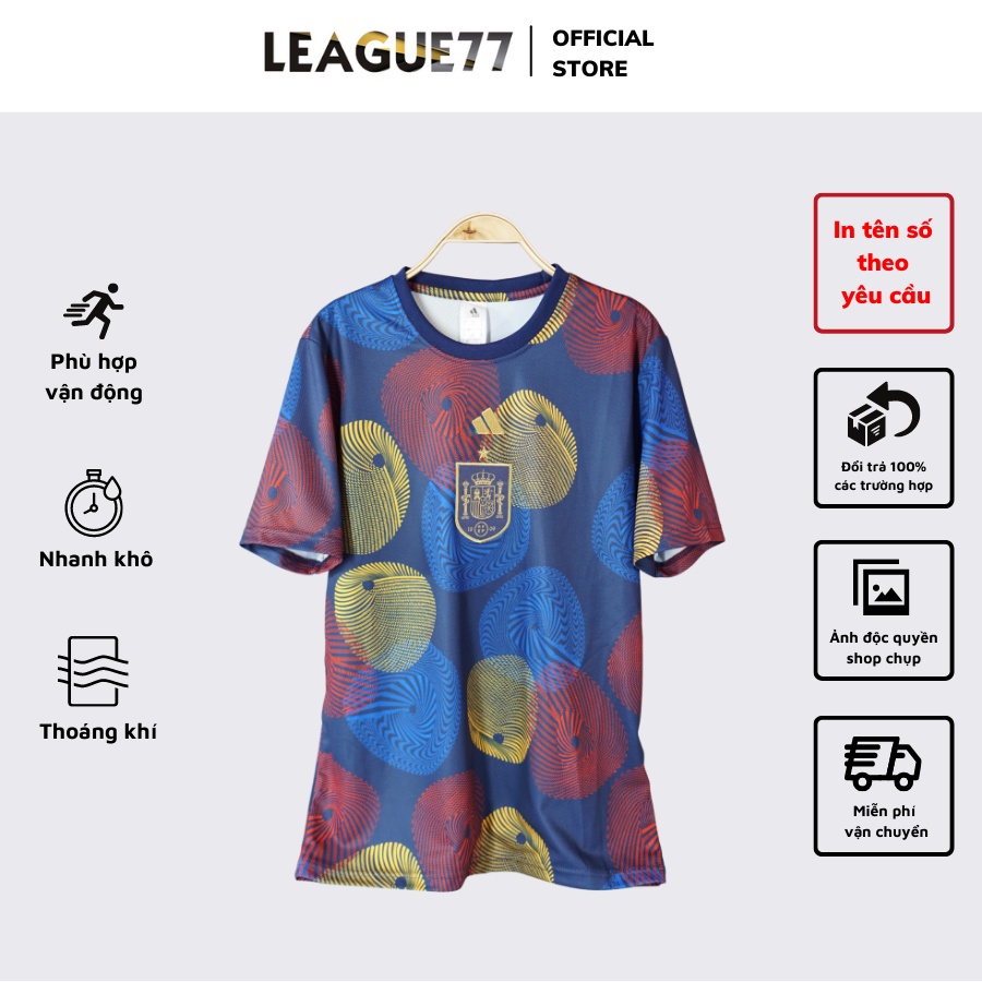 Áo Tây Ban Nha Leaguestore - bộ quần áo đá bóng nam training ngắn tay màu loang vải dry fit form âu quần khóa kéo