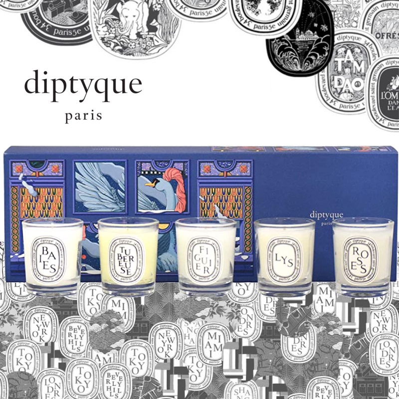 ⚜️ Diptyque Nến Thơm Diptyque Bộ Quà Tặng 5 Mùi Kèm Túi Xách Blue