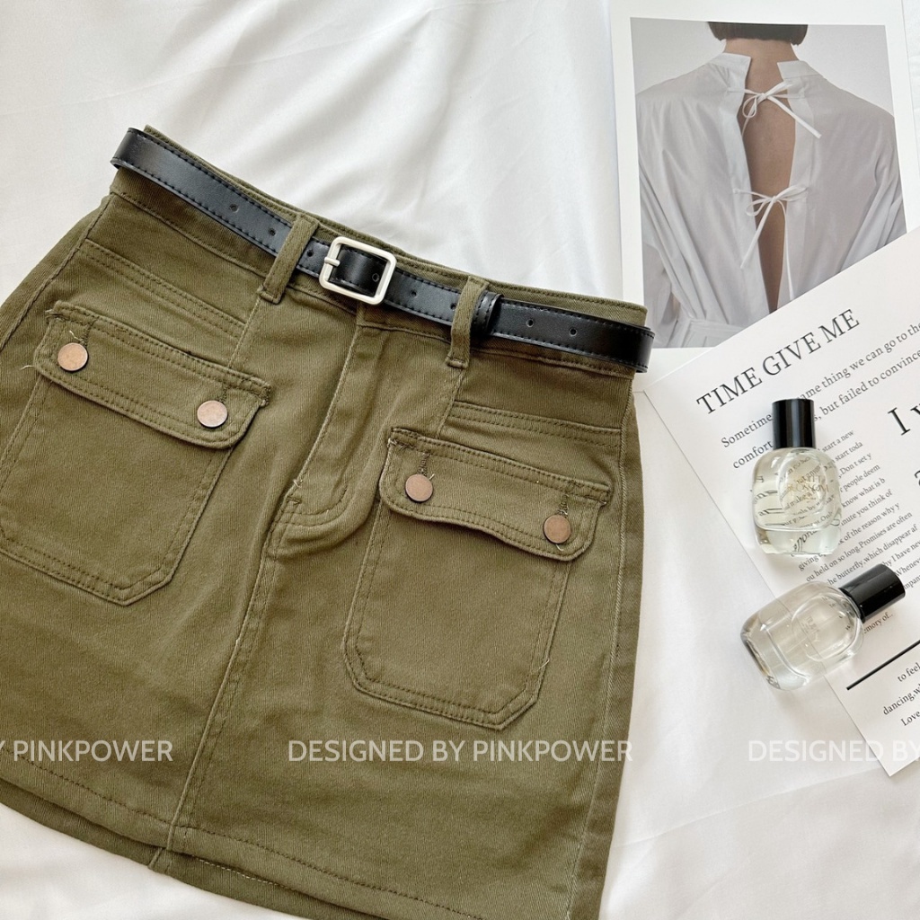 Chân váy nữ,chân váy chữ A co giãn vải kaki giúp tôn dáng,trẻ trung năng động có túi hộp và quần bảo hộ PINKPOWER | BigBuy360 - bigbuy360.vn