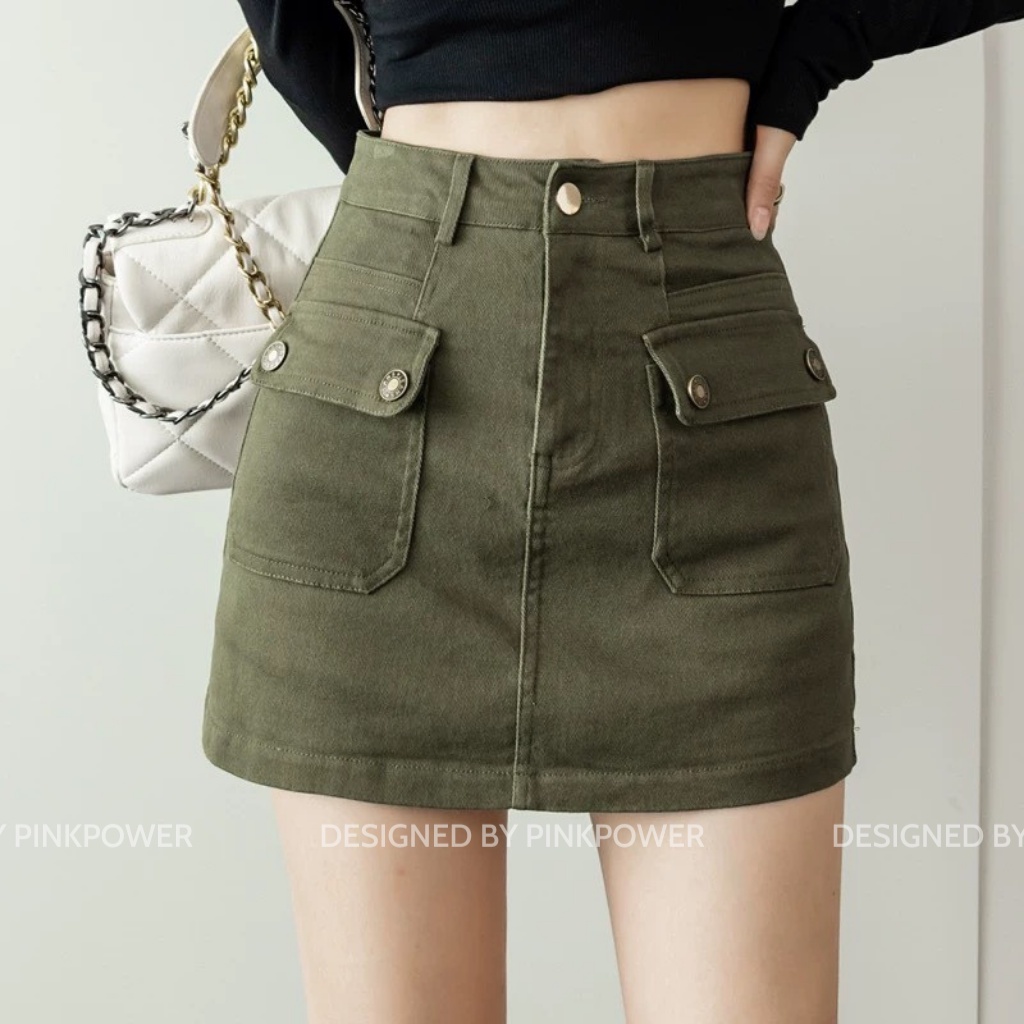 Chân váy nữ,chân váy chữ A co giãn vải kaki giúp tôn dáng,trẻ trung năng động có túi hộp và quần bảo hộ PINKPOWER | BigBuy360 - bigbuy360.vn