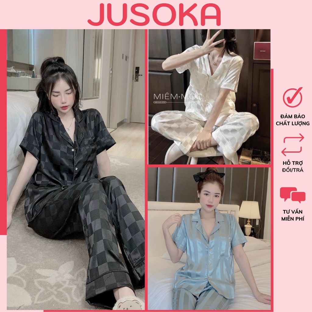 Đồ bộ nữ pijama mặc nhà lụa ngủ chất liệu gấm tơ tay ngắn quần dài JUSOKA