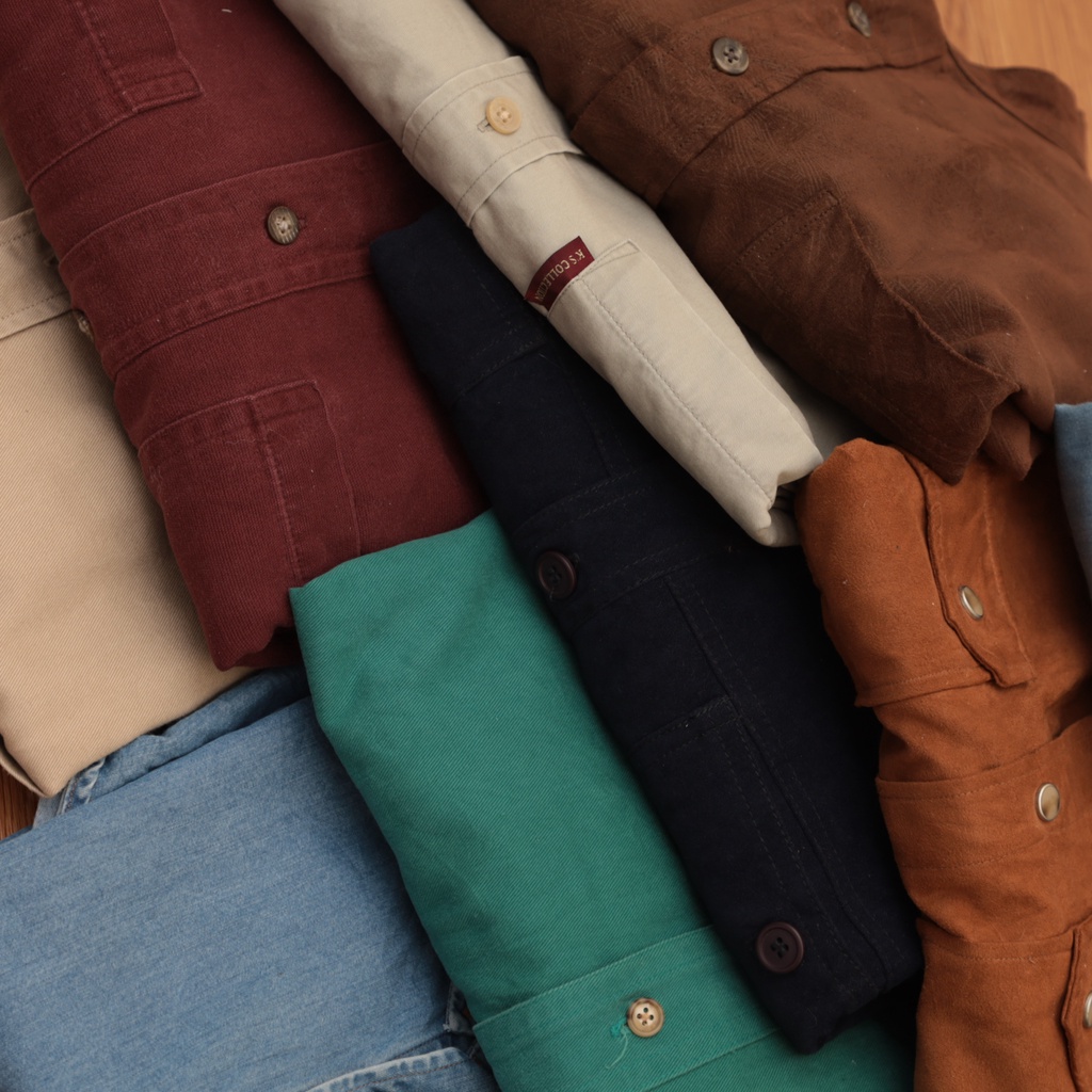 Áo sơ mi kaki, denim, vintage trơn unisex - secondhand  - vintage, cổ điển-COB.vintage