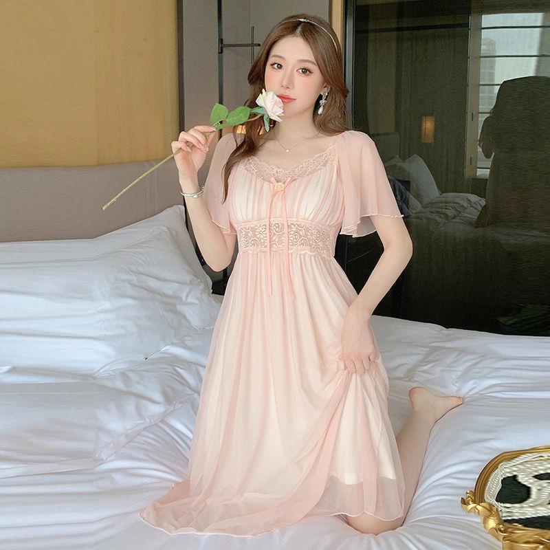 Đồ ngủ Ngắn Tay Phối Ren Có Mút Ngực Mẫu Mới 2023 Thời Trang Mùa Hè Quyến Rũ Cho Nữ