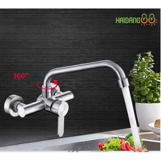 Vòi Rửa Chén Bát Nóng Lạnh Gắn Tường Chất Liệu Inox 304 Nguyên Khối