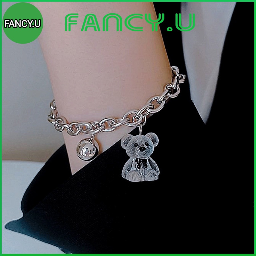 Vòng Tay Lắc Tay Nam Nữ Chú Gấu Trong Suốt Đeo Nơ Độc Đáo Dây Dày To Bản Chắc Chắn Thời Trang Siêu Xinh VT-54