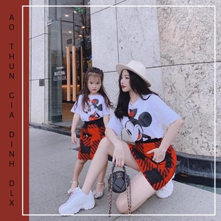 Áo Thun Mẹ Và Bé Gái In Hình Chuột Áo Màu Trắng Form Basic Nhiều Size Chất Thun Cotton 35% DLX