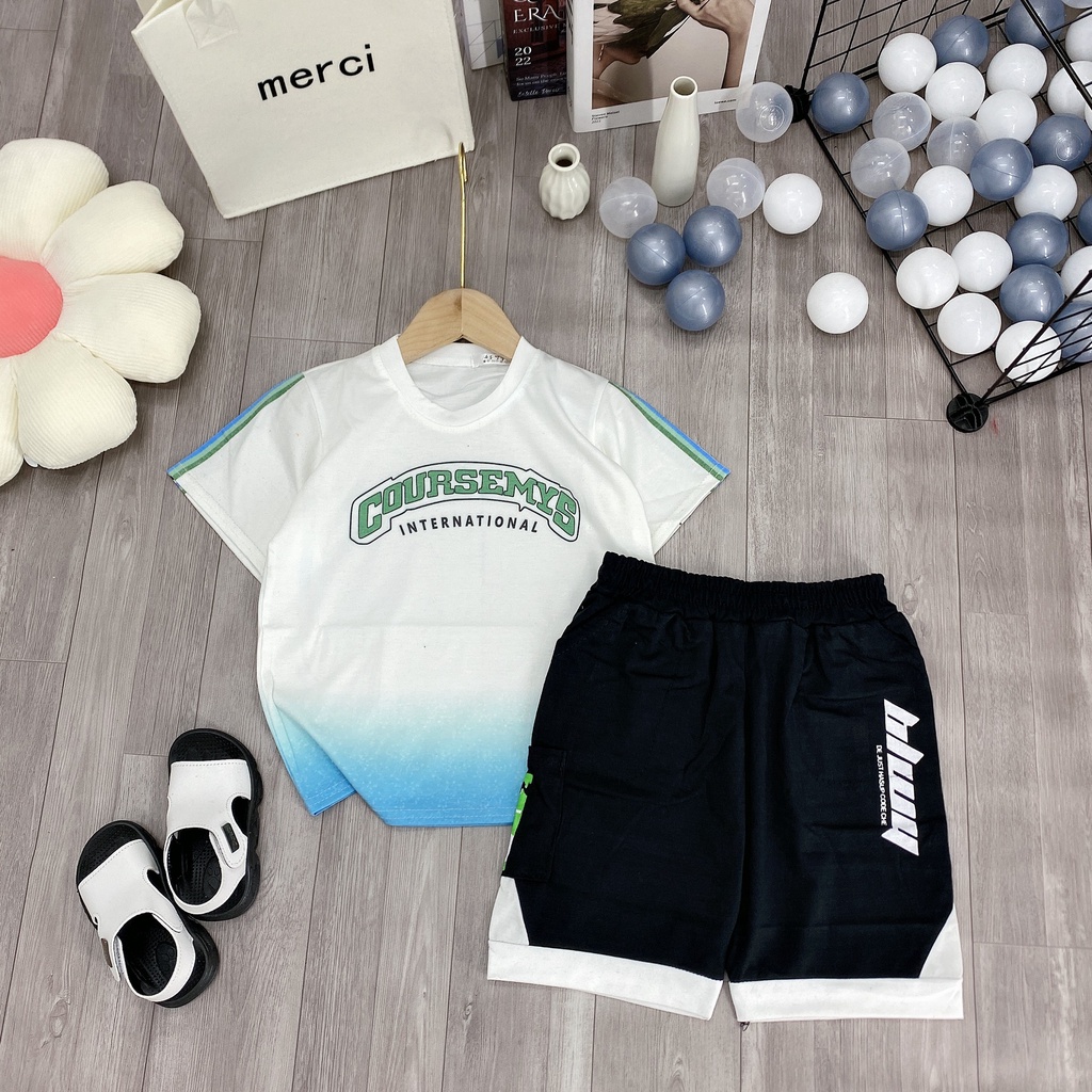 Bộ quần áo thun hè "SEMYS" 13-48kg. Set bộ hè bé trai 4-14 tuổi. Chất vải cotton tàu, thoáng mát. B53