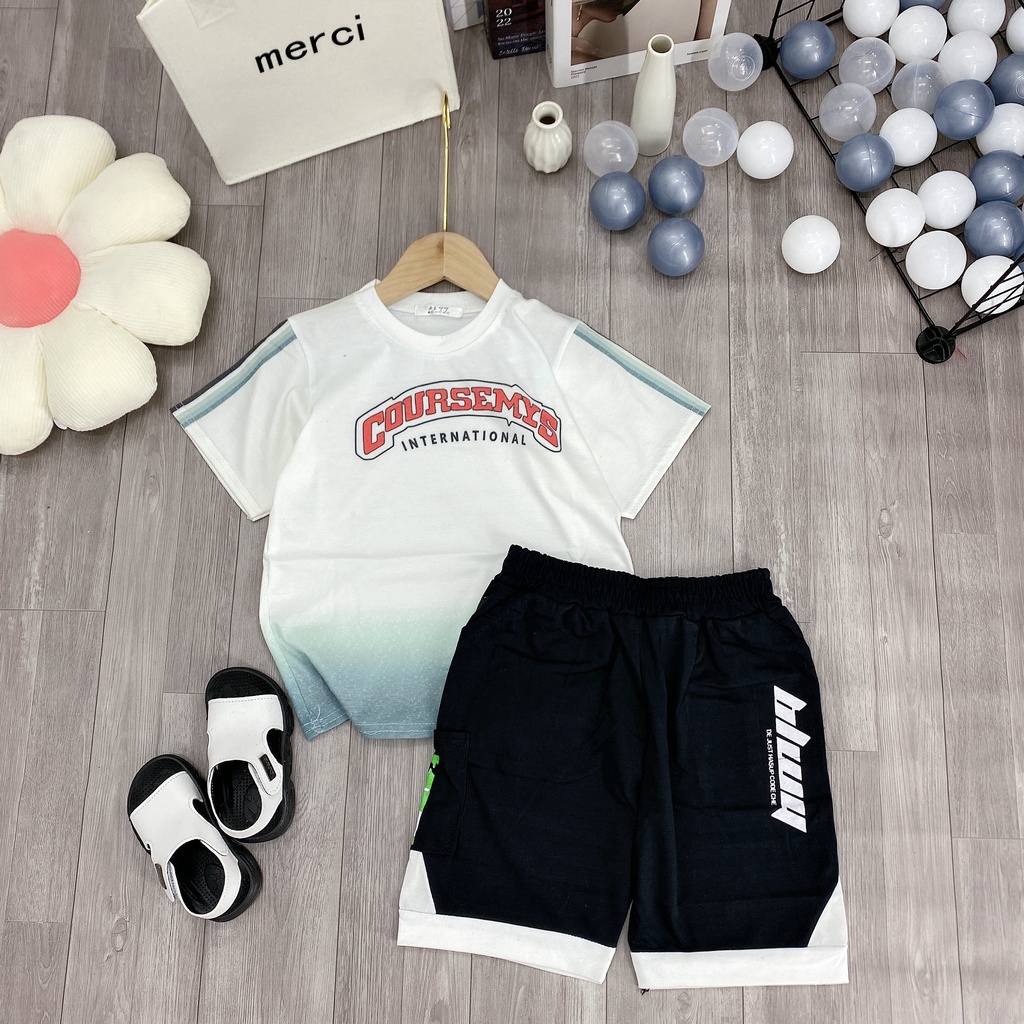 Bộ quần áo thun hè "SEMYS" 13-48kg. Set bộ hè bé trai 4-14 tuổi. Chất vải cotton tàu, thoáng mát. B53