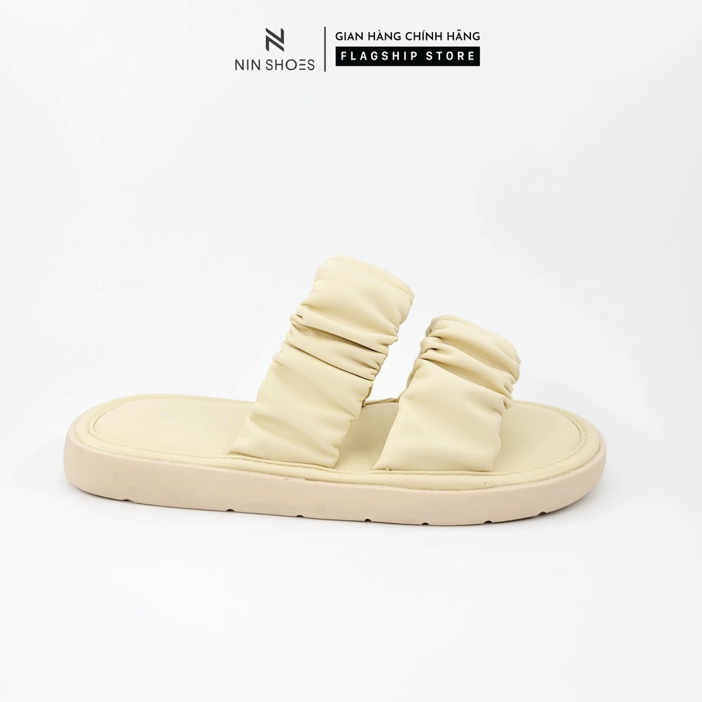Dép lê nữ Ninshoes bánh mỳ nữ 2 quai ngang nhúm xinh êm chân