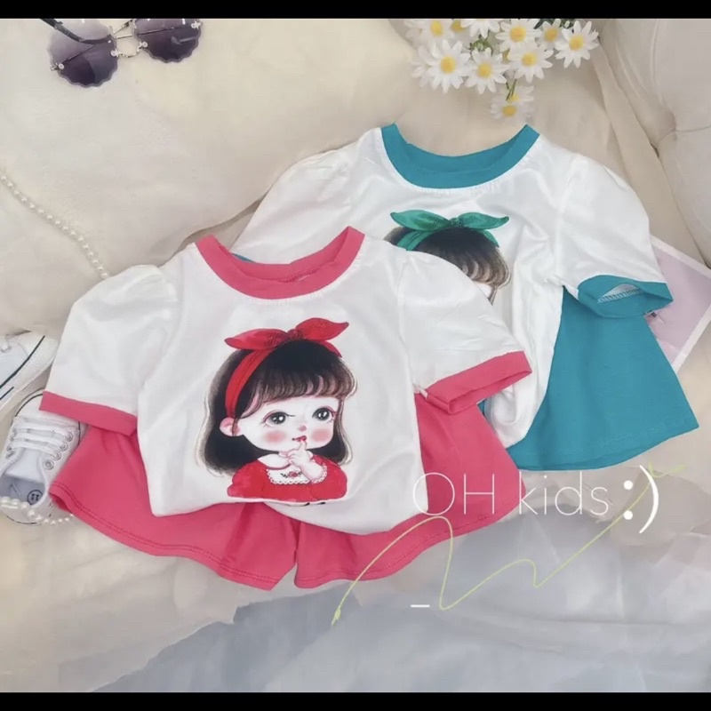 Set bộ hè mẫu  tay bồng in hình bé gái , chất cotton tàu cao cấp siêu mát cho bé gái