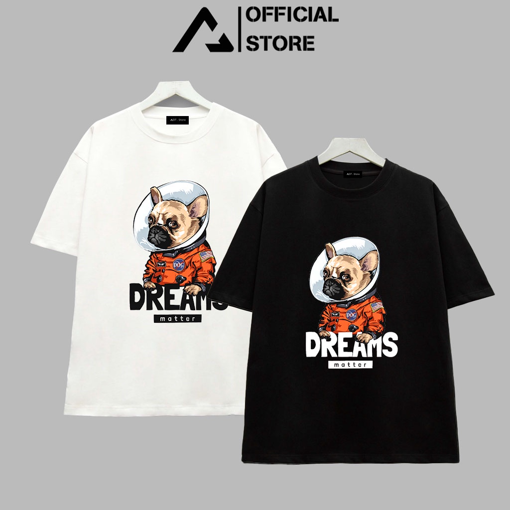 Áo Thun Nam Nữ In Hình Chó 𝓟𝓤𝓖 Phi Hành Gia. 2 mẫu Áo Đen - Trắng có chất Cotton 100%