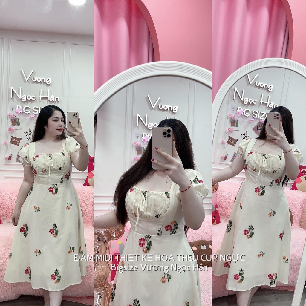 ĐẦM MIDI THIẾT KẾ HOA THÊU CÚP NGỰC BIGSIZE VƯƠNG NGỌC HÂN