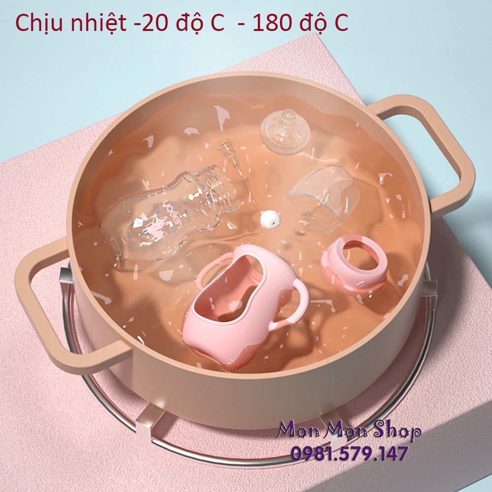 Bình sữa thủy tinh chống vỡ, chống va đập 150ml và 240ml Youen kèm tay cầm và ống hút nhiều tư thế cho bé