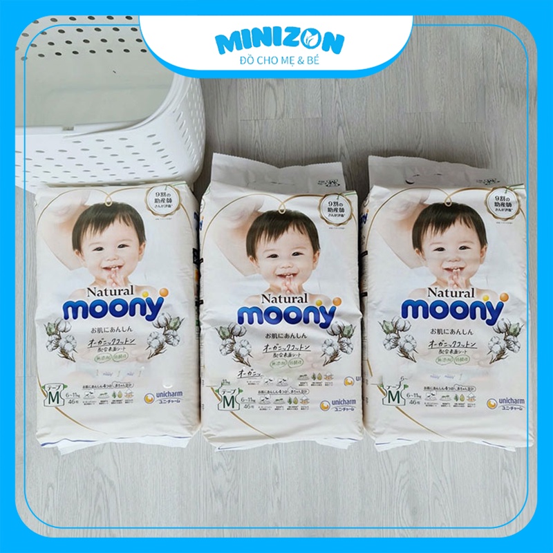 Tã Bỉm MOONY NATURAL Nội Địa Nhật dán quần NB63-S58-M46-L38-L36