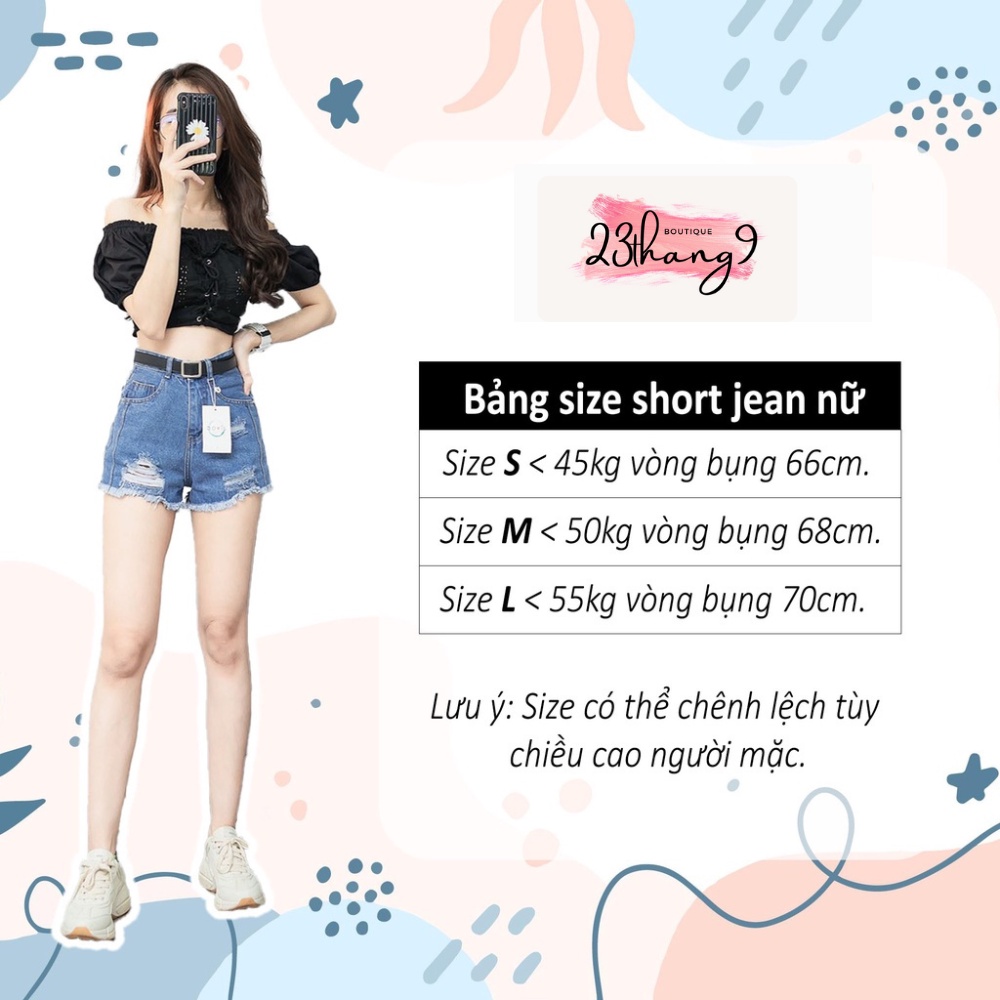 Quần short jean nữ , quần short nữ rách lưng cao màu đen màu trắng vải denim dày dặn bền đẹp dễ phối đồ 23thang9