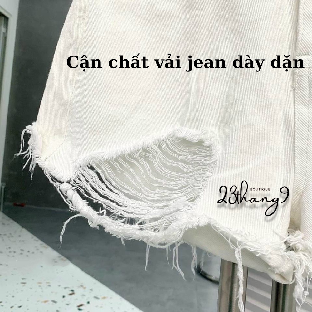 Quần short jean nữ , quần short nữ rách lưng cao màu đen màu trắng vải denim dày dặn bền đẹp dễ phối đồ 23thang9