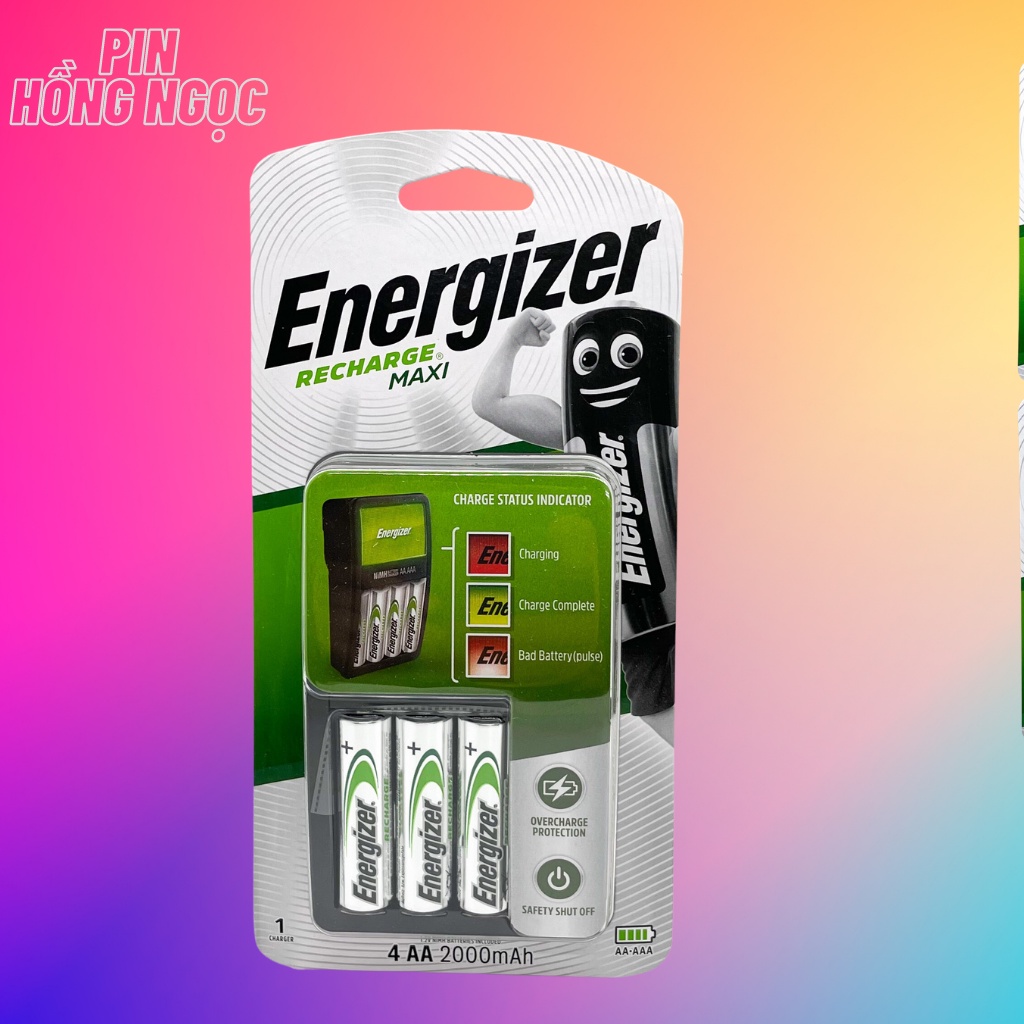 MÁY SẠC PIN ENERGIZER CHVCM4 MAXI - Có 4 cổng sạc AA-AAA, kèm 4 viên pin sạc AA 2000mAh - Hàng chính hãng