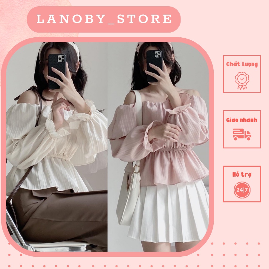 2344 Áo hở vai xinh cho các gái, phong cách nhẹ nhàng, hợp cho tất cả kiểu dáng dễ phối ạ Lanoby