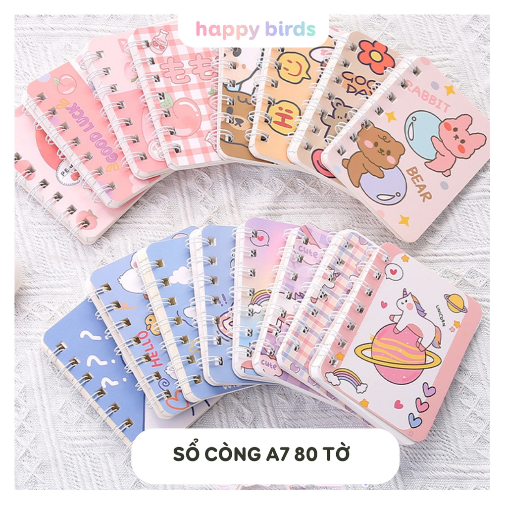 Sổ còng sổ tay lò xo A7 ghi chép giấy chống lóa cute ghi chú todo list học từ vựng tài liệu học tập làm việc HappyBirds
