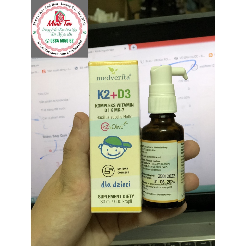 Vitamin D3K2 Medverita lọ 30ml dùng cho bé từ sơ sinh