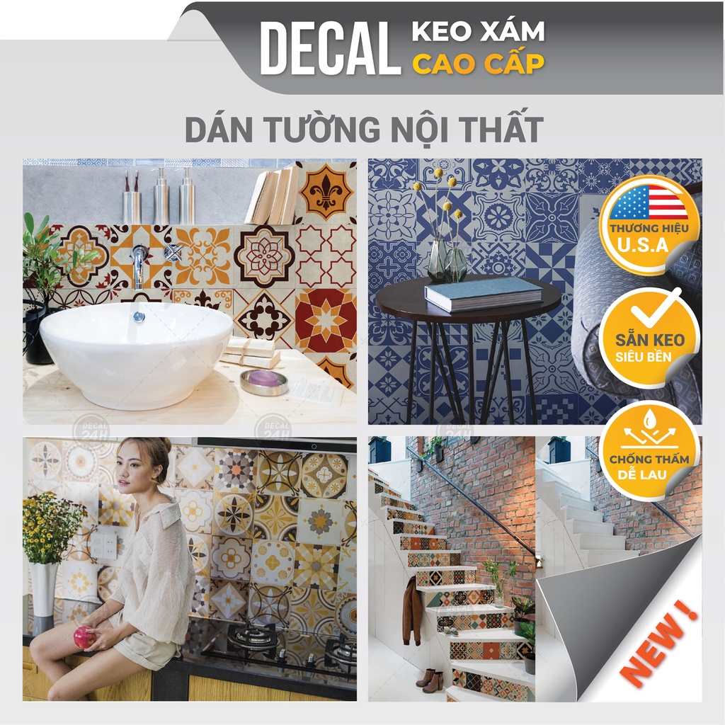  Decal dán tường Keo Xám Avery chuyên dụng Decal Gạch bông Vintage Hàng Cao Cấp DGB-A01 Decal24h 