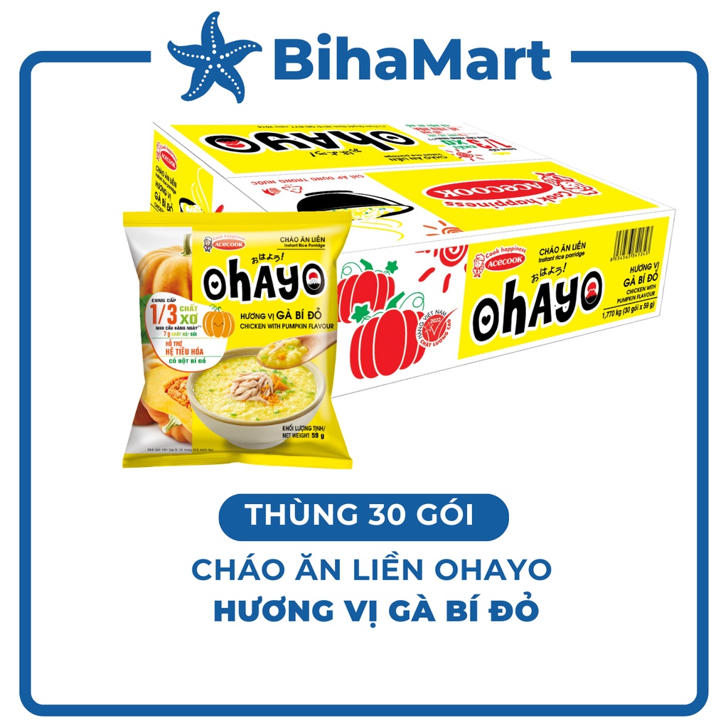 - ACECOOK - Cháo ăn liền Ohayo hương vị gà bí đỏ (59g/gói) (Ohayo gà bí đỏ) (Cháo Ohay O hay o)