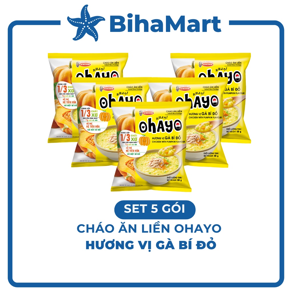 - ACECOOK - Cháo ăn liền Ohayo hương vị gà bí đỏ (59g/gói) (Ohayo gà bí đỏ) (Cháo Ohay O hay o)