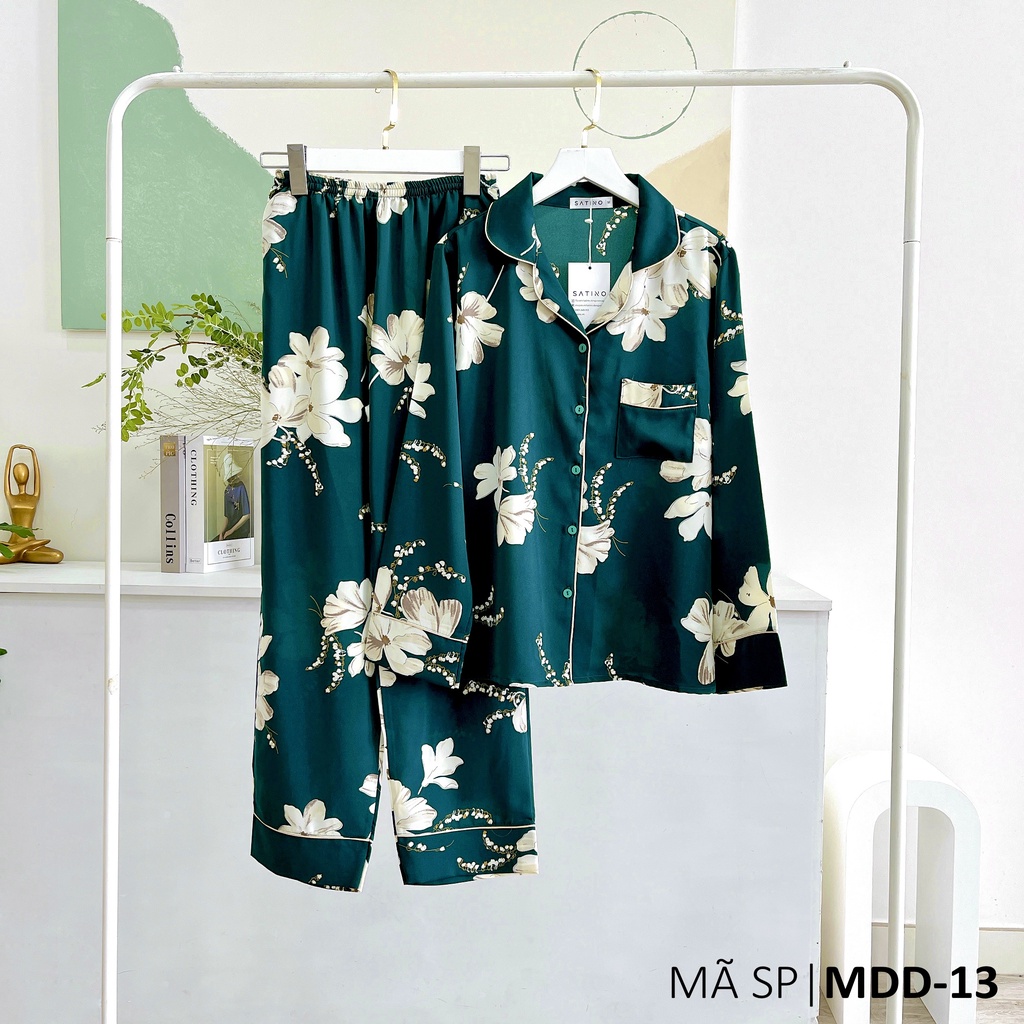 Đồ bộ mặc nhà, đồ Pijama Lụa Mango TDQD Satino - Jasmine Red & Black & Mallard Green