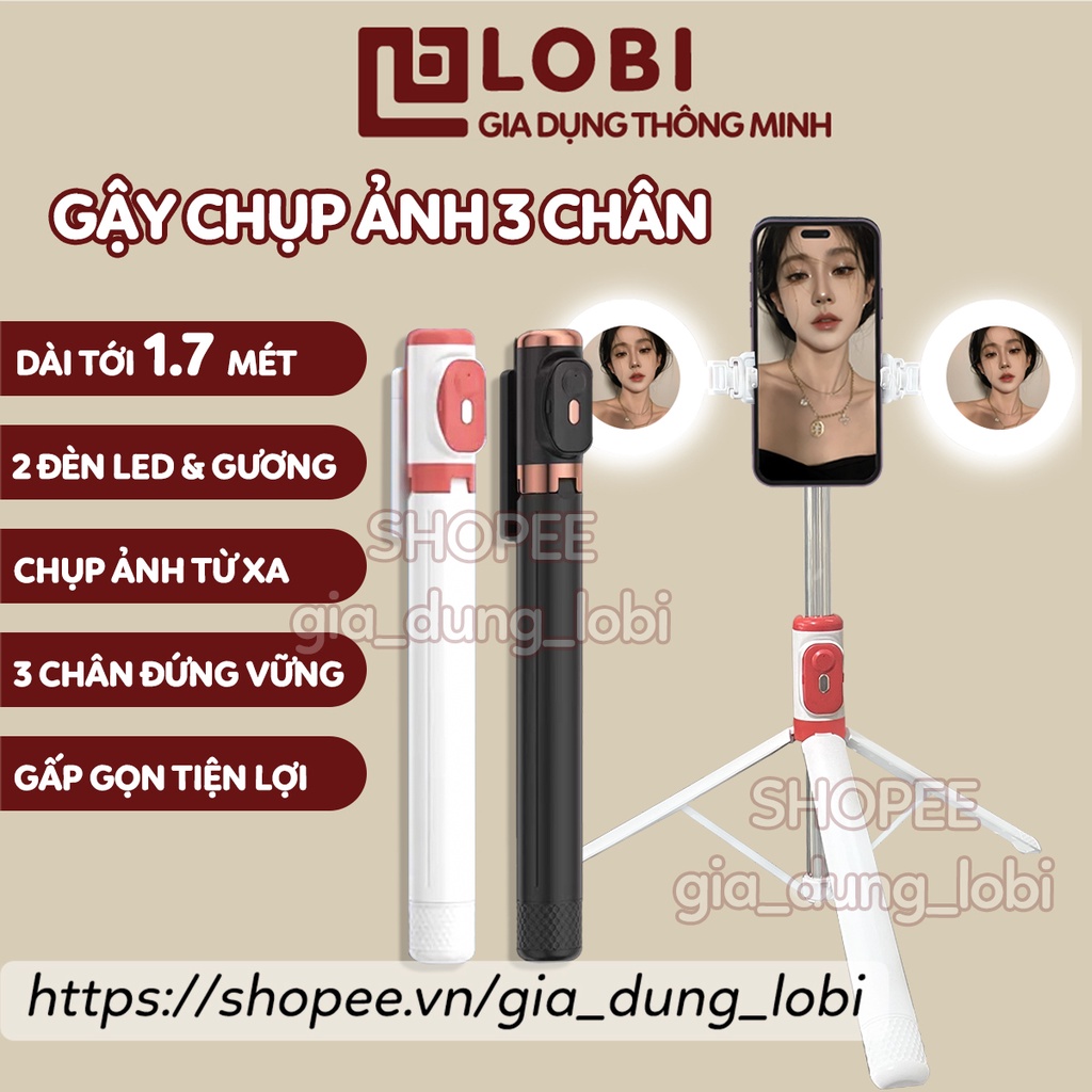 Gậy chụp ảnh 3 chân selfie JC-18H dài 1.7 mét 2 đèn led trợ sáng, Gậy tự sướng chụp hình từ xa cao cấp