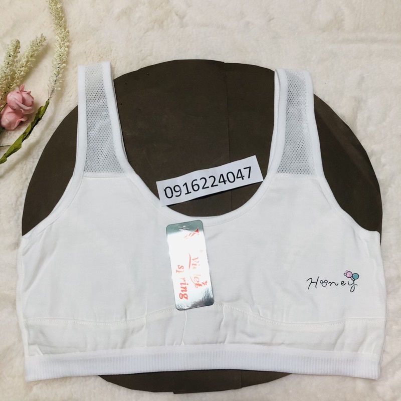 Áo lá học sinh may chần 3 lớp cotton xịn, áo bra bé gái