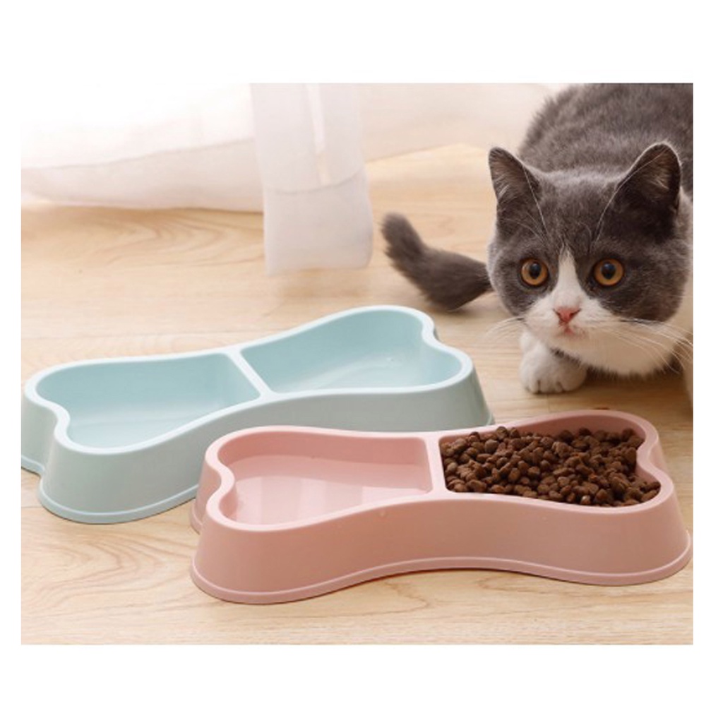 1 cái Bát ăn nhựa đôi hình xương cho chó mèo NX-0016