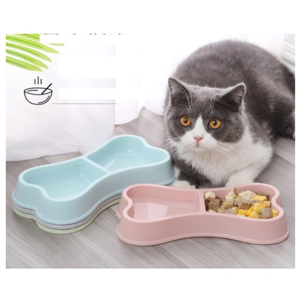 1 cái Bát ăn nhựa đôi hình xương cho chó mèo NX-0016