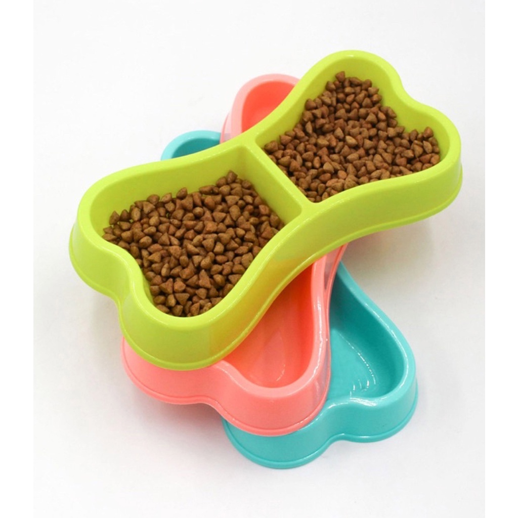 1 cái Bát ăn nhựa đôi hình xương cho chó mèo NX-0016