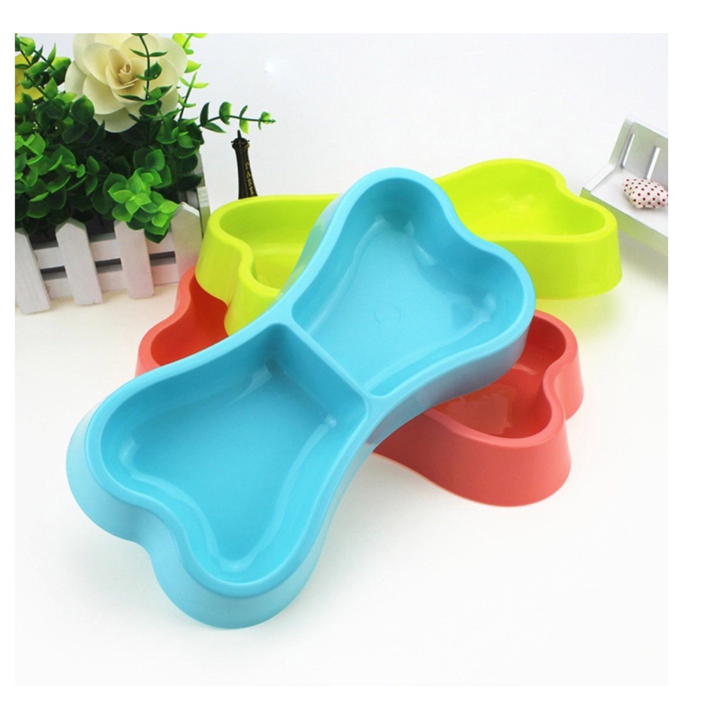 1 cái Bát ăn nhựa đôi hình xương cho chó mèo NX-0016