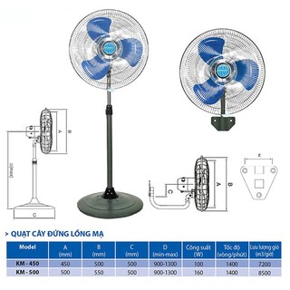 Quạt cây quạt đứng công nghiệp komasu km450 in / km500 in