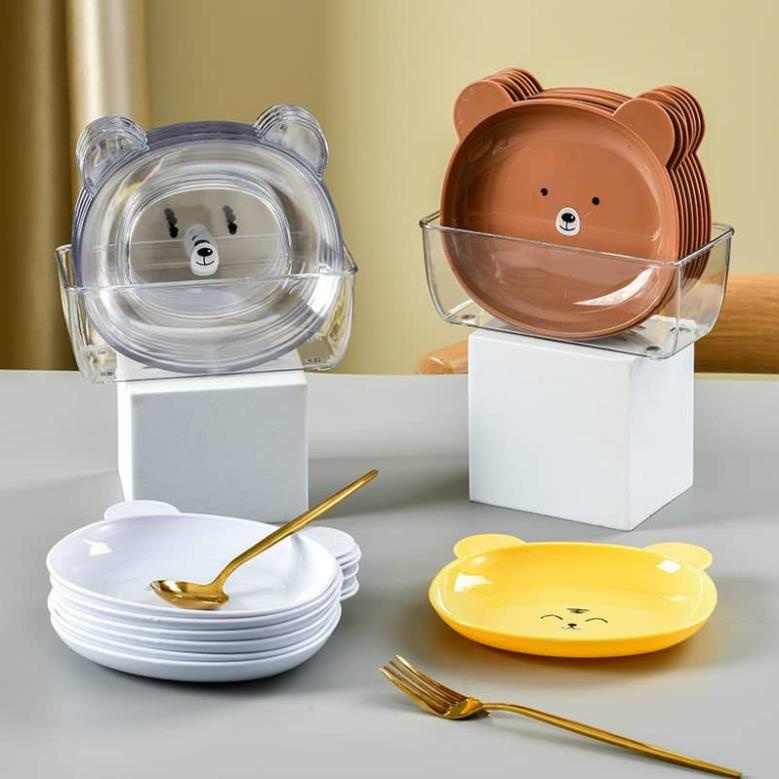 TTA2683 Sét 8 đĩa gấu kèm khay đựng, đĩa hình gấu cao cấp ngộ ngĩnh bài trí thức ăn cho bé và cả gia đình
