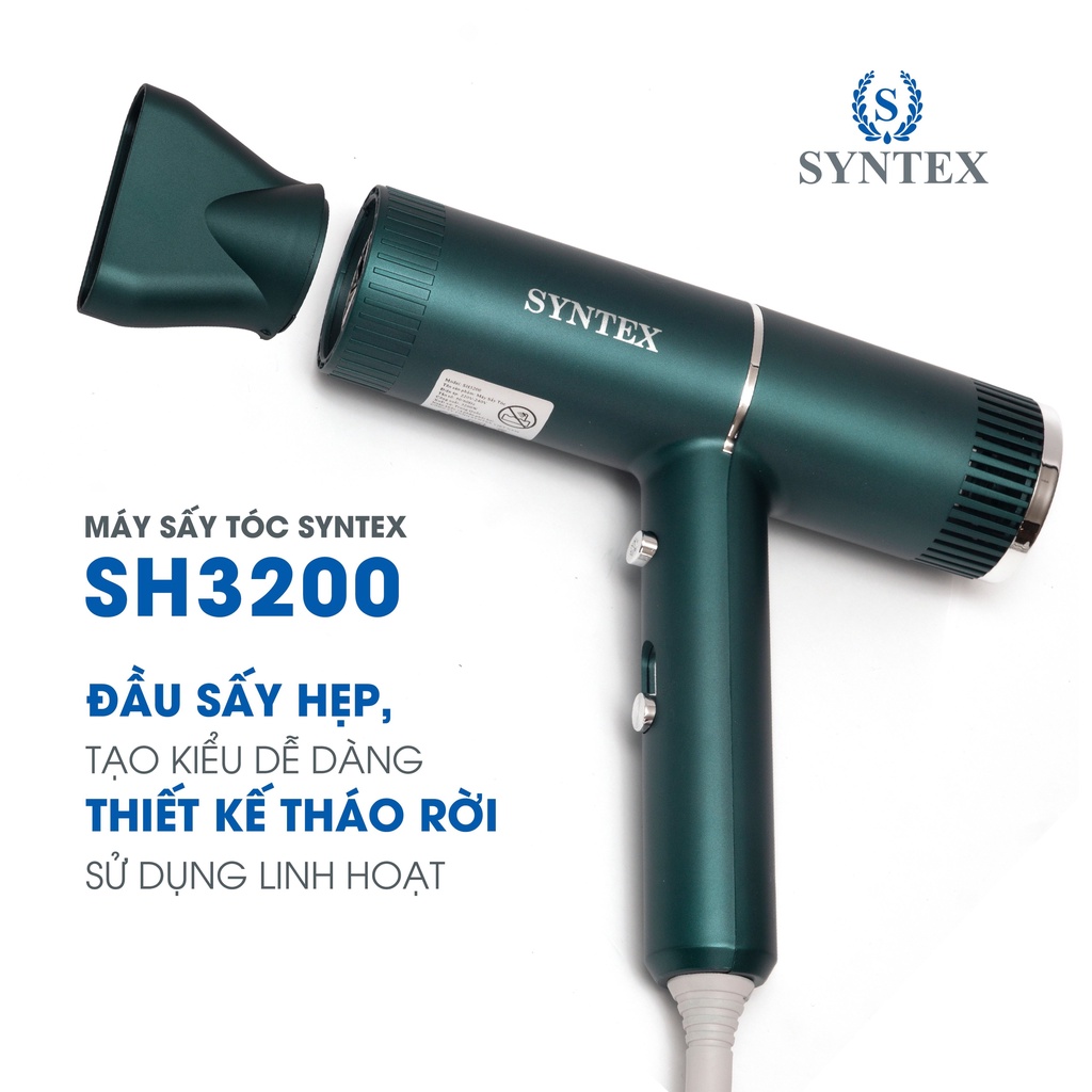 Máy sấy tóc cao cấp Syntex SH3200, máy sấy mini công suất lớn có khả năng sấy tạo ion âm, bảo hành 12 tháng - ATN GREEN