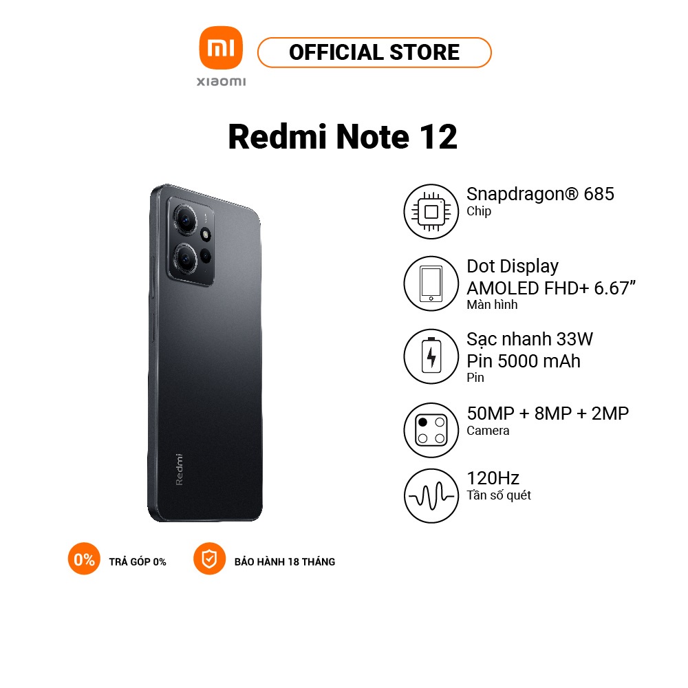 Điện thoại Redmi Note 12 AMOLED 6.67" FHD+| Snapdragon® 685| 5000mAh
