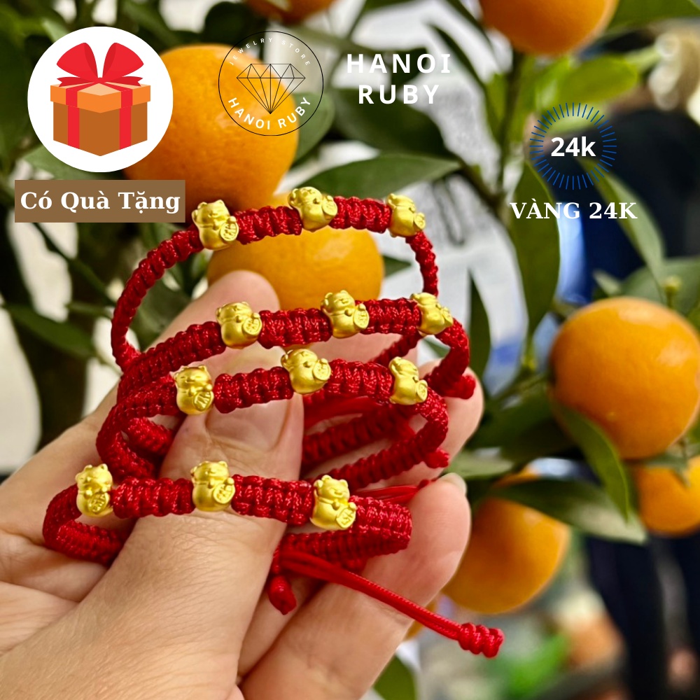{Quà Tặng} Vòng tay Charm chỉ đỏ Mèo Thần Tài Đại Cát vàng 24k mang may mắn, phát tài lộc, làm ăn thuận buồn xuôi gió