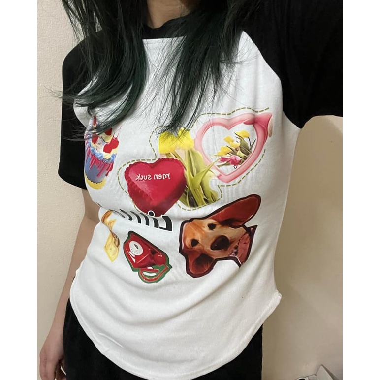 Áo Thun Baby tee Chất Thun Co Dãn In Hình Dễ Thương, Áo Croptop Nữ Ôm Body Raglan Năng Động Trẻ Trung