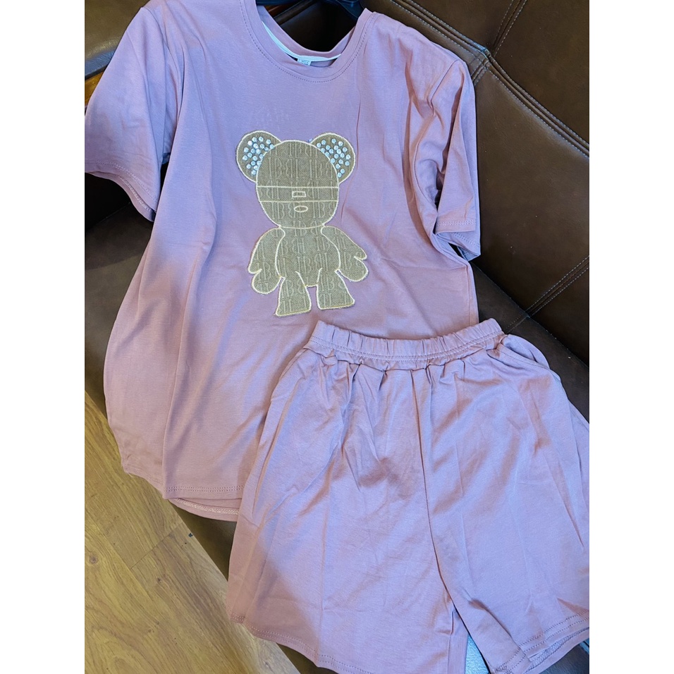 Bộ mặc nhà nữ mùa hè , đồ bộ bigsize chất cotton khô, thêu hình gấu