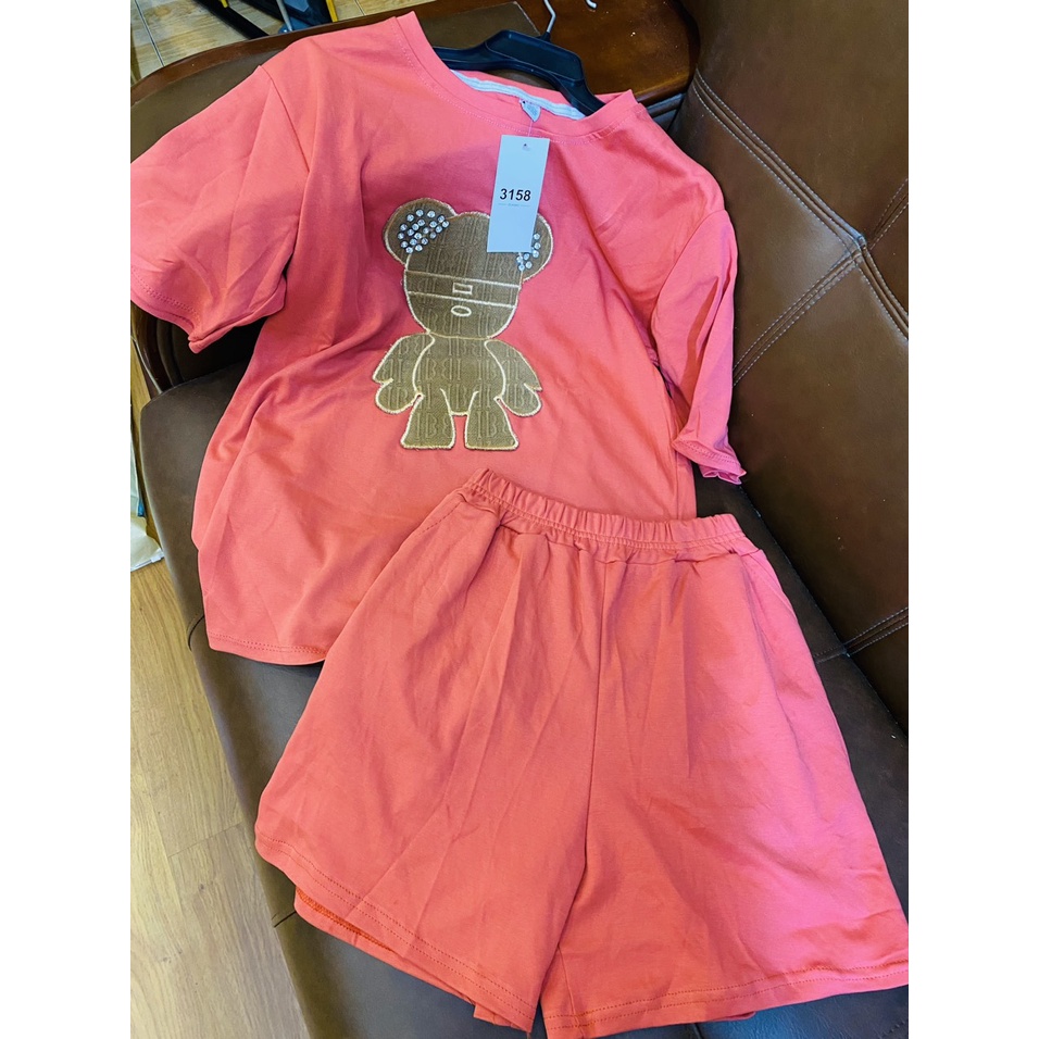 Bộ mặc nhà nữ mùa hè , đồ bộ bigsize chất cotton khô, thêu hình gấu