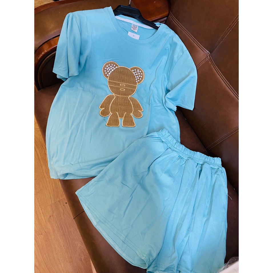 Bộ mặc nhà nữ mùa hè , đồ bộ bigsize chất cotton khô, thêu hình gấu