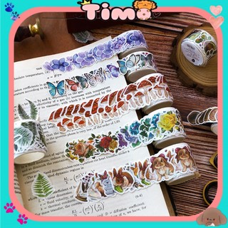 Hình dán cute sticker cuộn 100 hình vintage hoa timo stc02