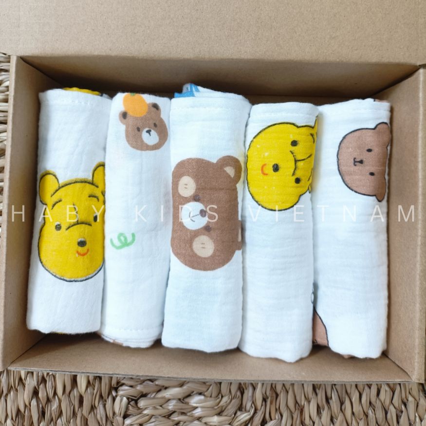 Khăn yếm tam giác chất xô muslin 4 lớp có cúc bấm cho bé yêu HABY KIDS