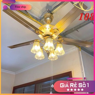 Quạt Trần Đèn Trang Trí Phòng Khách QL108  Động Cơ DC Siêu Mát,Điều Khiển Romote 6 Số Có Đảo Chiều Dendecor247